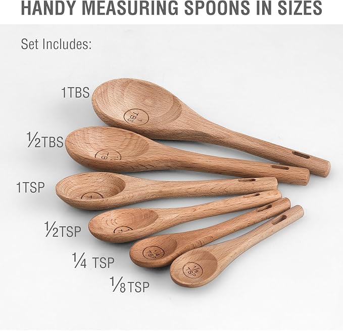 6pcs Measuring Spoons, Natural Beechwood Measuring Spoons Set Includes 1 tbsp - Image 4