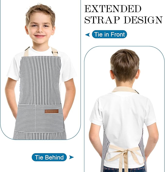 2 Pack Stripes Kids Apron, Kids Cooking Aprons - Image 4