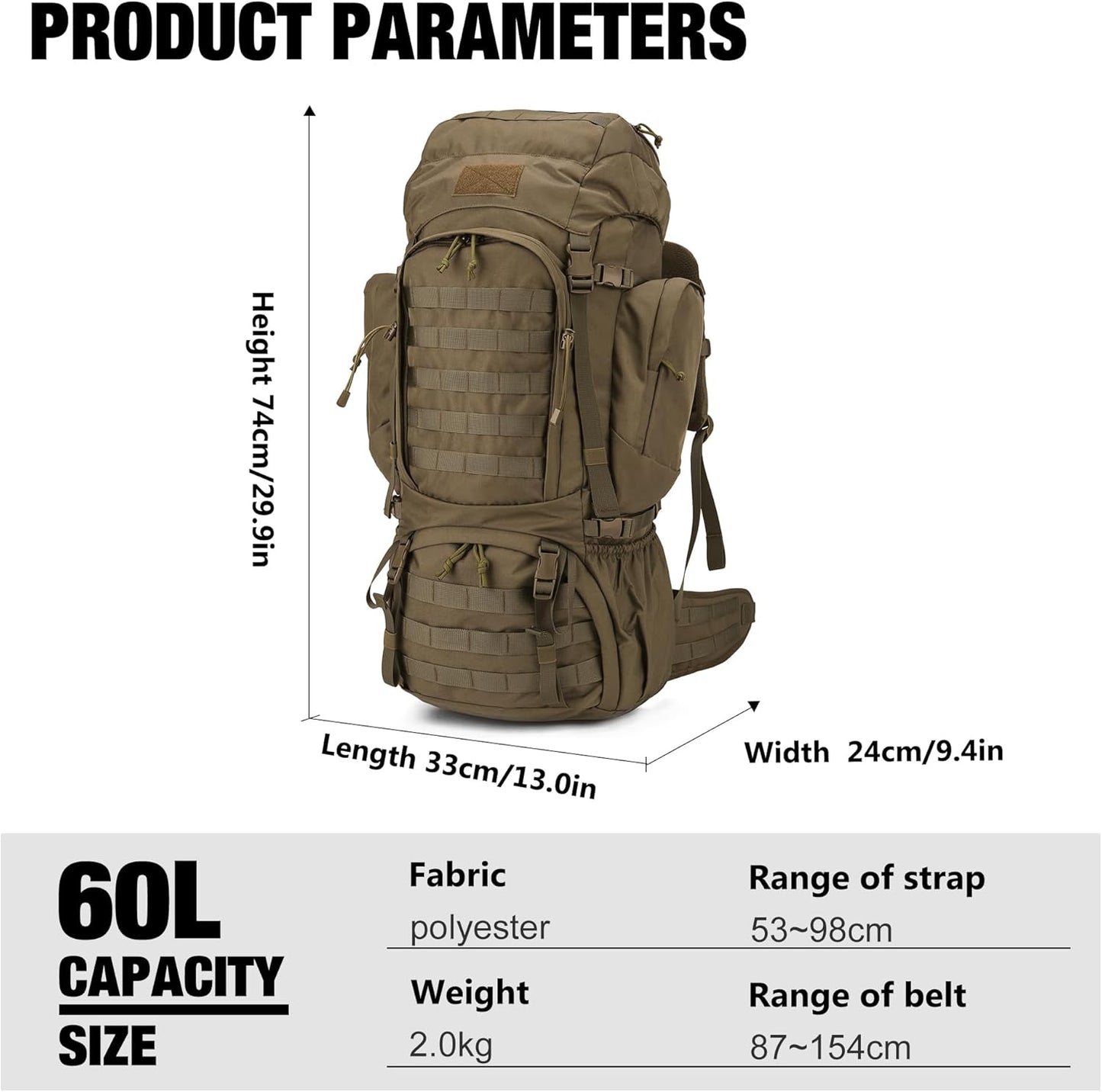 Mardingtop 60L Military Internal Frame Backpack for Hiking,Camping,Hunting,Rucksack Backpack with Rain Cover