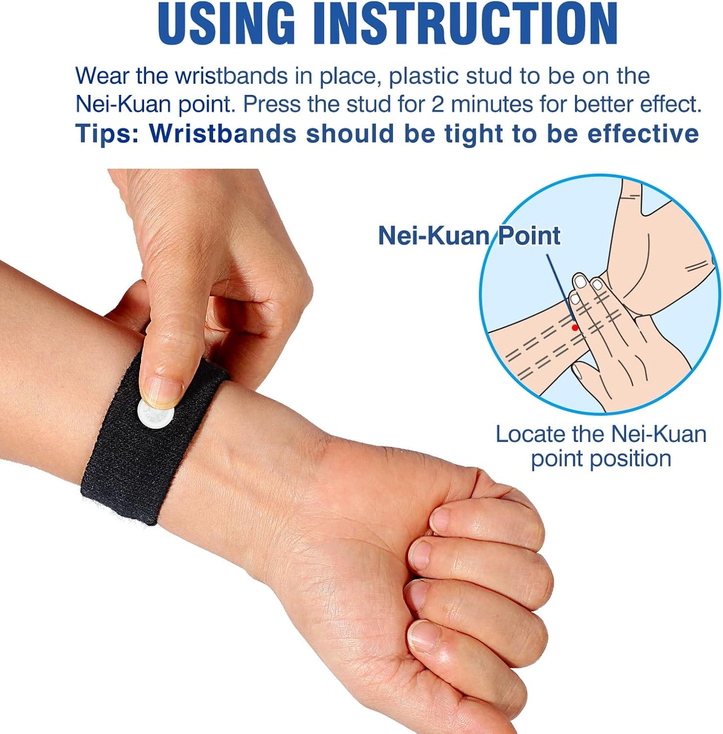 Motion Sickness Bands Anti Nausea Wristband for Adult and Kids Morning Sickness Relief for Pregnant Women Acupressure Nausea Relief for Car, Sea, Air Sickness - 2 Pairs Black, Black