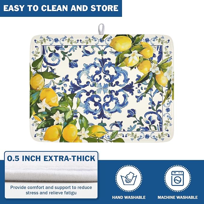 Lemon Dish Drying Mat 24x18 Inch, Italian Olive Tree Dish Drainer Mats Summer - Image 5