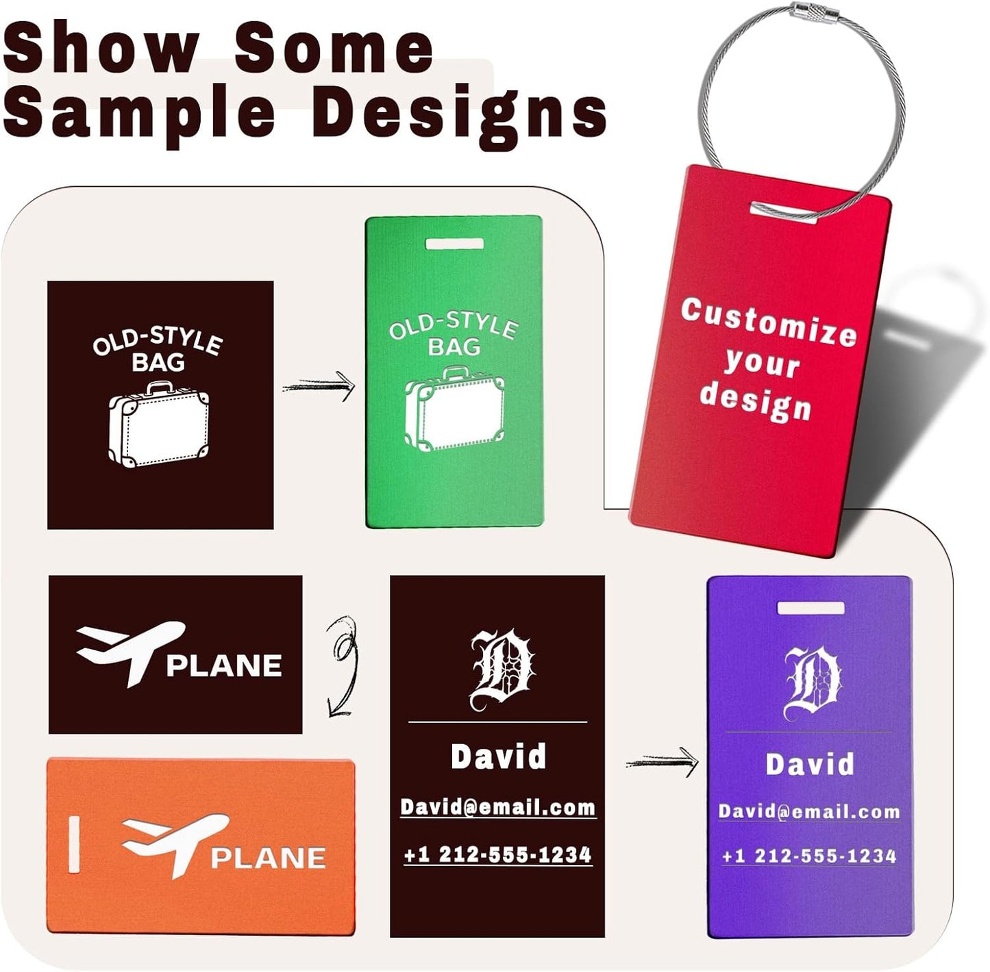 4PCS Personalized Luggage Tags for Travel Durable Aluminium Luggage Tags for Suitcases Custom Bag Tags for Backpacks Heavy Duty Personalized Name Tags for Birthday Gifts (Small,Yellow)