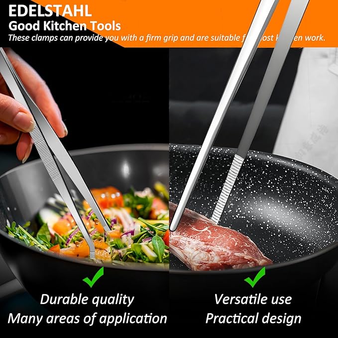 2-Piece Kitchen Tongs Set: Straight & Curved Edge Stainless Steel Non-Slip Grip - Image 4