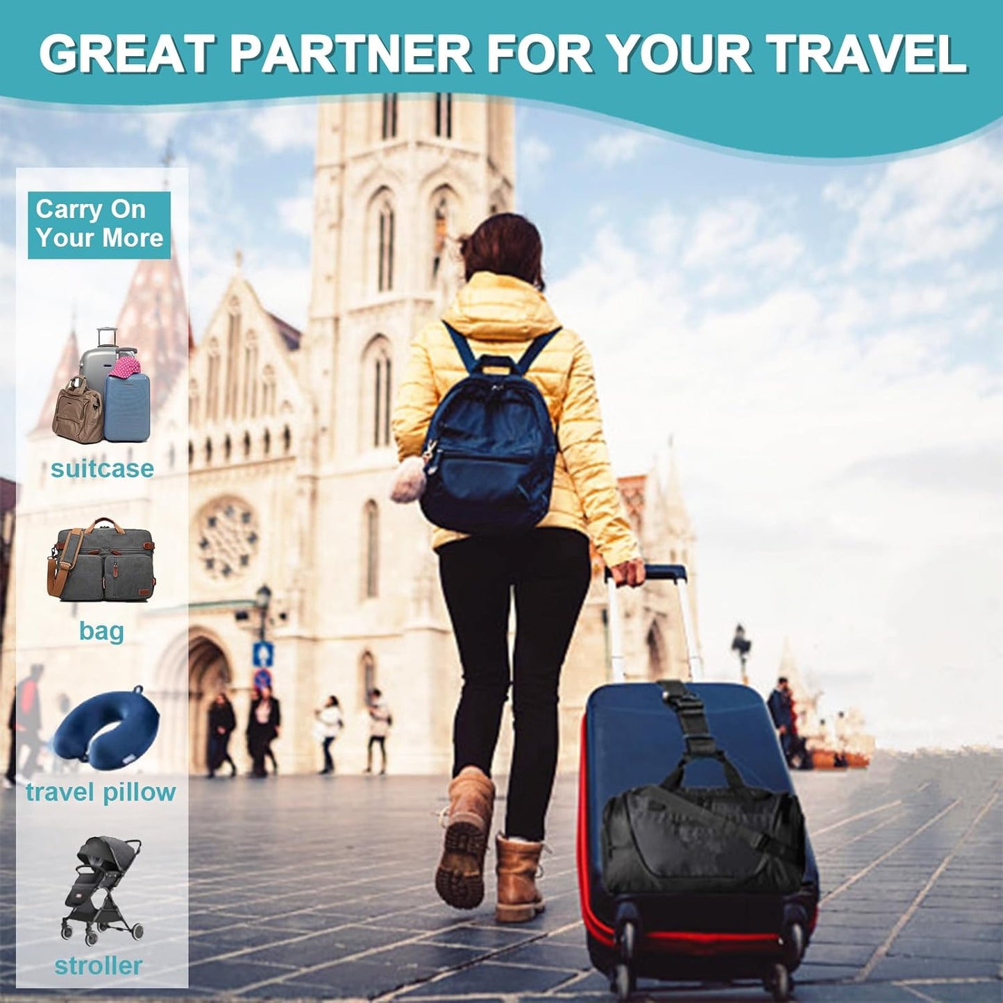 4Pack Luggage Straps for Suitcases, Travel Connector for Carry On Bag, Add Bag to Connect Two Suitcases, Adjustable Belt Attachment Accessories for Connect Your 3 Luggages, Rose