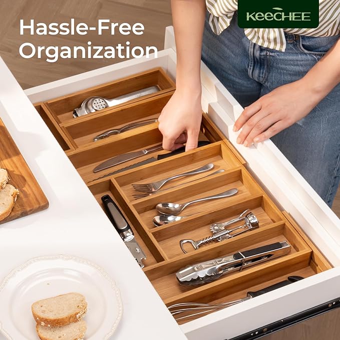 keechee 6-Piece Bamboo Drawer Organizer Set, 2.2" Deep Multi-Use Organizers - Image 9