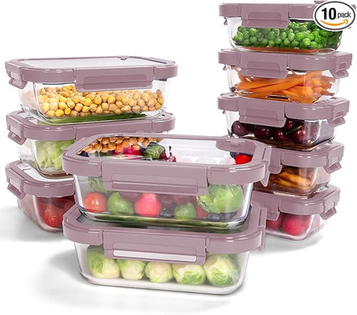 10-Pack Glass Food Storage Containers by BOROHOUSE