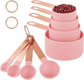 8-Piece Stackable Rose Gold Stainless Steel Handled Measuring Cups and Spoons by Unknown
