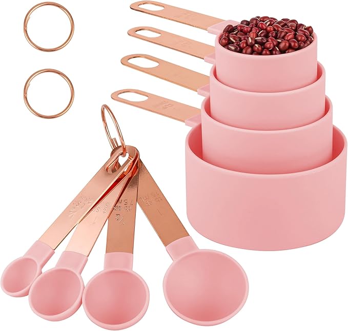 8-Piece Stackable Rose Gold Stainless Steel Handled Measuring Cups and Spoons by Unknown