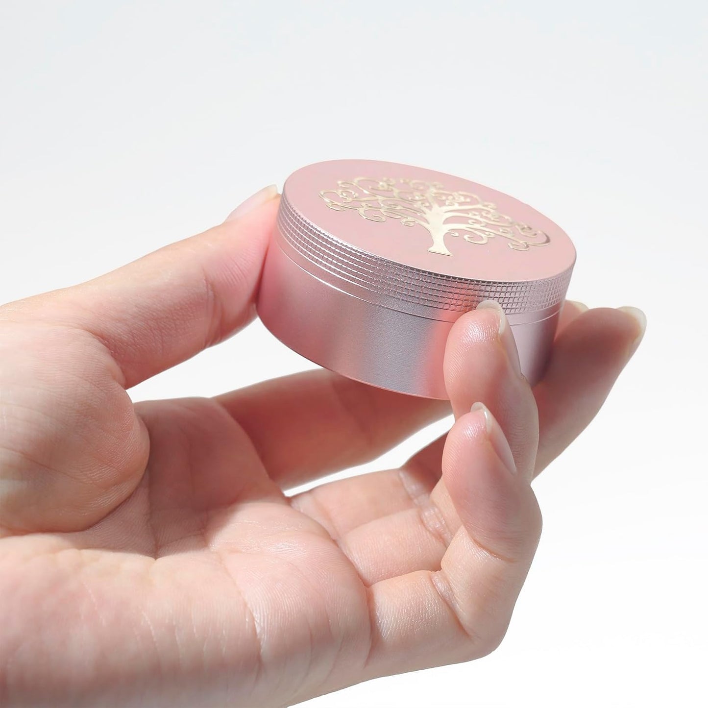 Small Pill Case 3 Compartments, Metal Round Portable Pill Box, Waterproof Travel Pill Organizer, Pocket Purse Medicine Vitamin Holder EDC Container (Rose Gold with Life Tree)
