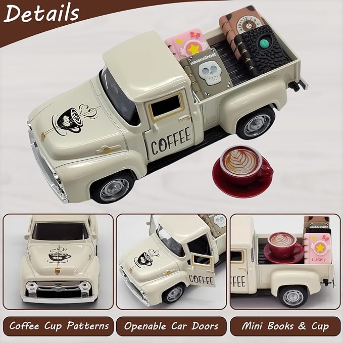 Coffee Bar Decor Vintage Mini Metal Pickup Truck Decor - Image 4