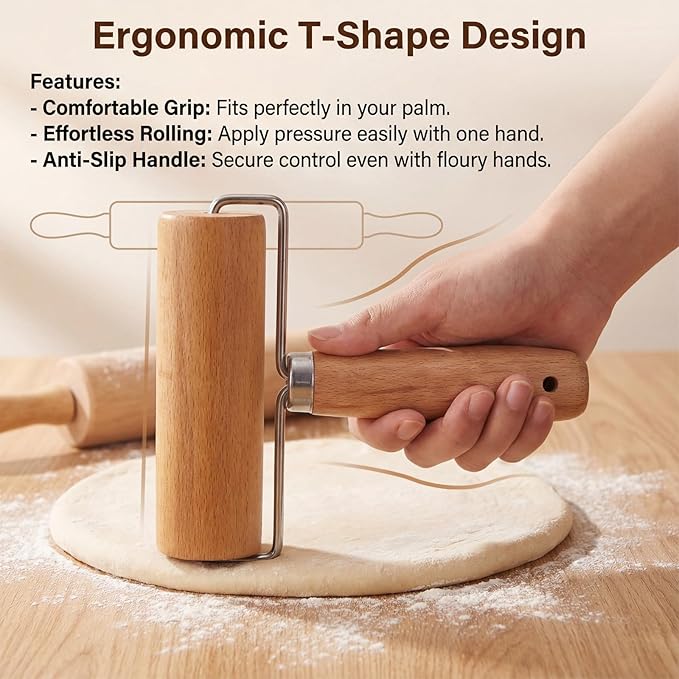 2 Pcs Pastry Roller, Wooden Rolling Pins Pizza Dough Roller Non-Stick Mini - Image 4