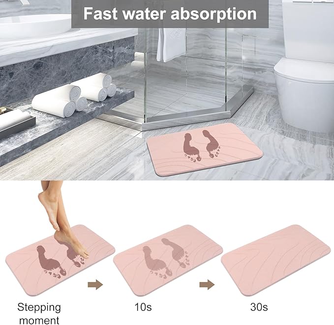 2 Pack Diatomaceous Earth Shower Mat, Stone Bath Mat, Nonslip Super Absorbent - Image 4