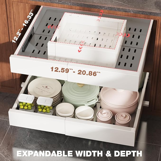 Seinloes 2 Pack Pull Out Cabinet Organizer Expandable Width and Depth, Slide - Image 3