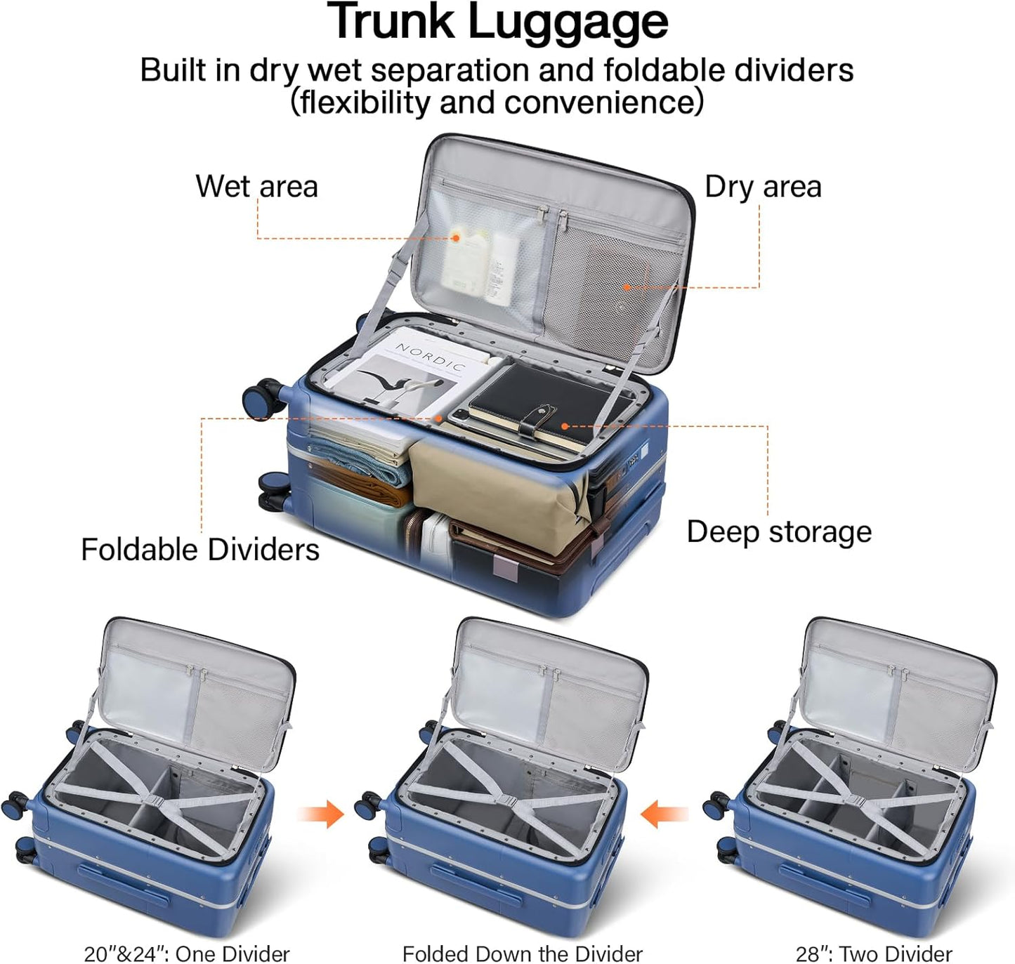 Hanke 20 Inch Carry On Luggage with Cup Holder and Charge,Top Opening Hard Shell Suitcases with Wheels and Dividers,Aluminum Frame Trunk Luggage Small Suitcase with Lock for Travel,Interstellar Blue