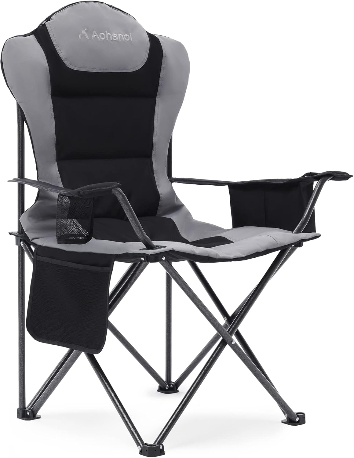 Camping Chairs for Heavy People, Folding Chairs for Outside Outdoor Folding Chairs with Cup Holder & Cooler Bag, Camp Chairs Supports up to 300lbs(1 PC, Black)