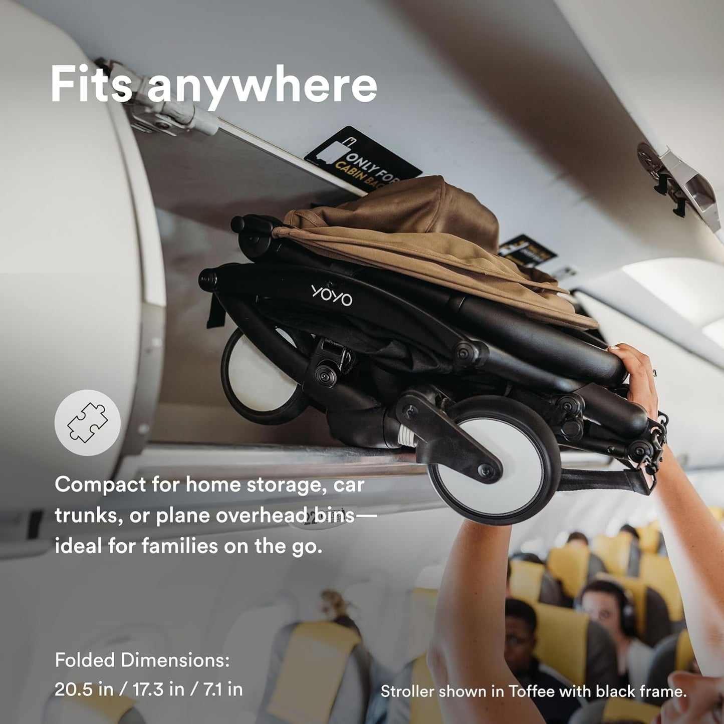Stokke YOYO3 Stroller from 6 Months - Includes White Frame/Aqua Seat Cushion + Canopy - Folds in & Out in a Flash - Light & Compact - Carry-On Compatible