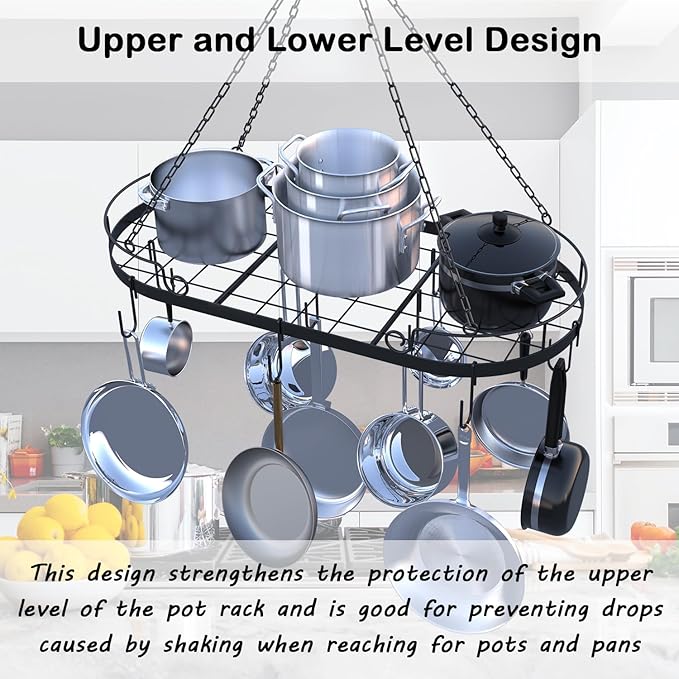 33' Oval Pan Rack Hanging, Heavy Duty Ceiling Pot Rack - Image 5