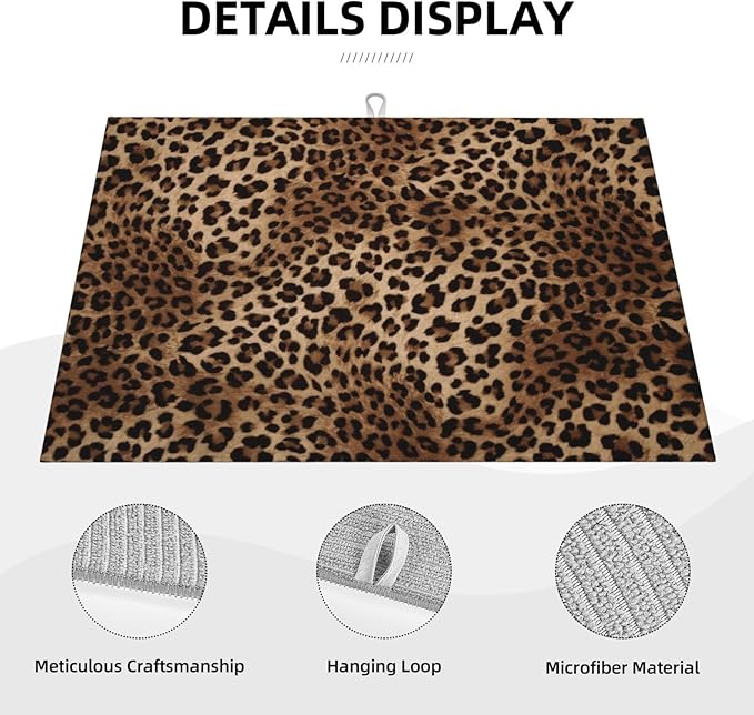 Brown Leopard Dish Drying Mat Black Cheetah Skin Wild Animal Print Drying Rack - Image 2