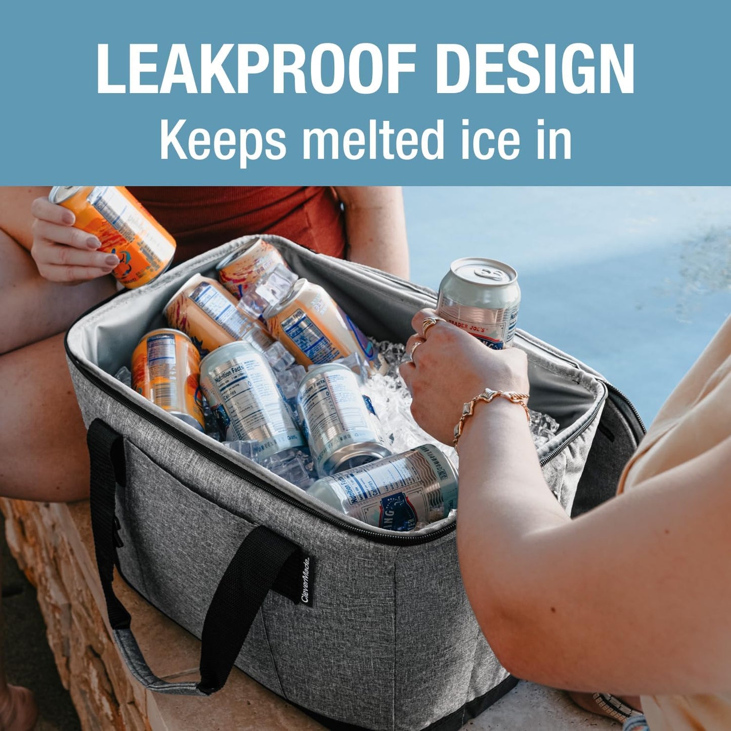CleverMade Collapsible Insulated Cooler Bag – Leakproof Soft Folding Cooler for Beach, Travel, Car
