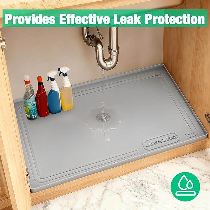 Aisslro Under Sink Mat 28" X 19", Waterproof Silicone Under Sink Mats - Image 4