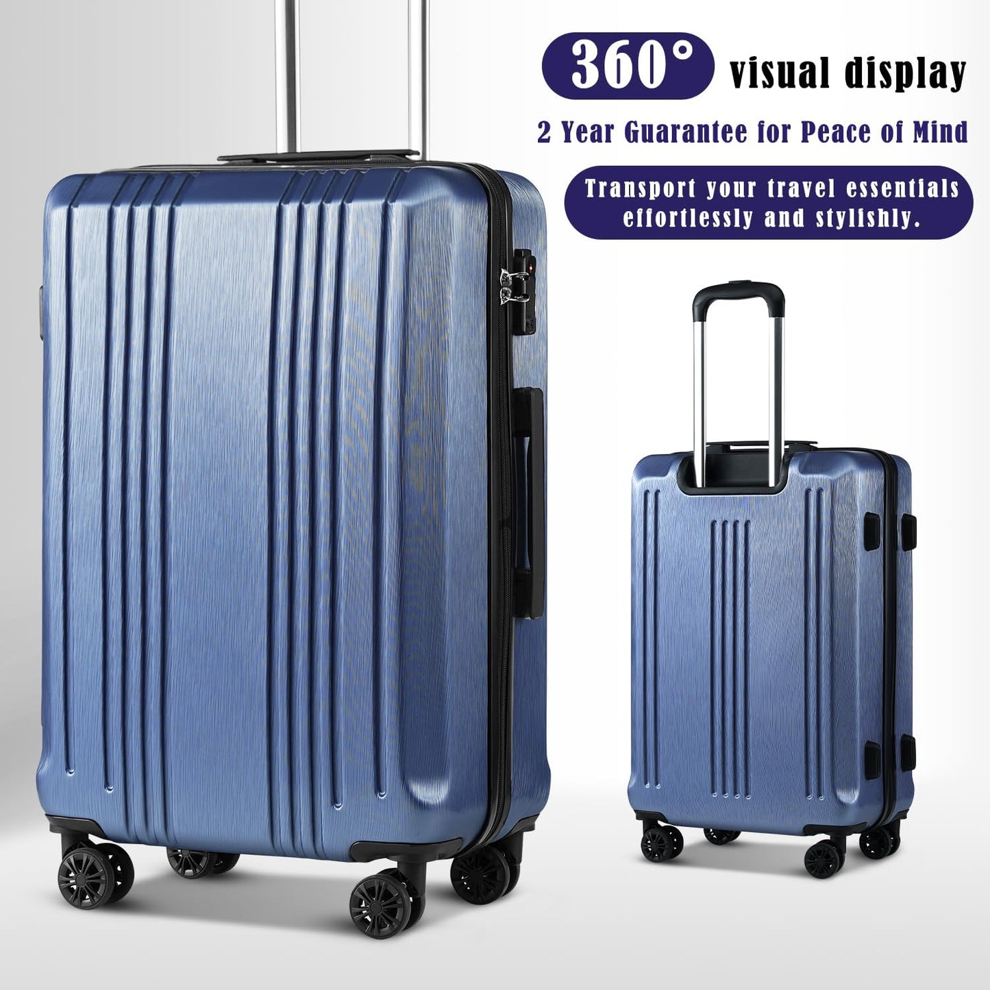 Coolife Luggage Suitcase PC+ABS with TSA Lock Spinner Carry on Hardshell Lightweight 20in 24in 28in(ice blue, L(28IN))