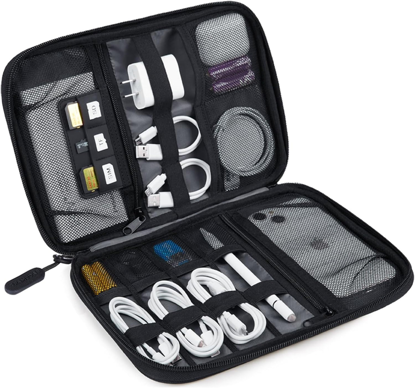 BAGSMART Electronics Travel Organizer Case, Tech Accessories Cord Storage Bag for Phone, Power Bank, SD Card, Cables, Black