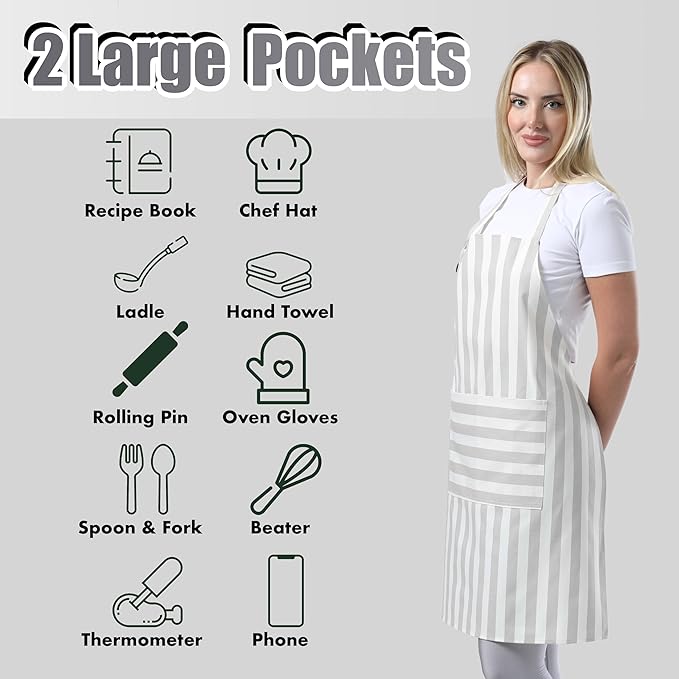 TOSHEX Kitchen Apron Waterdrop Resistant Cotton Apron - Image 2