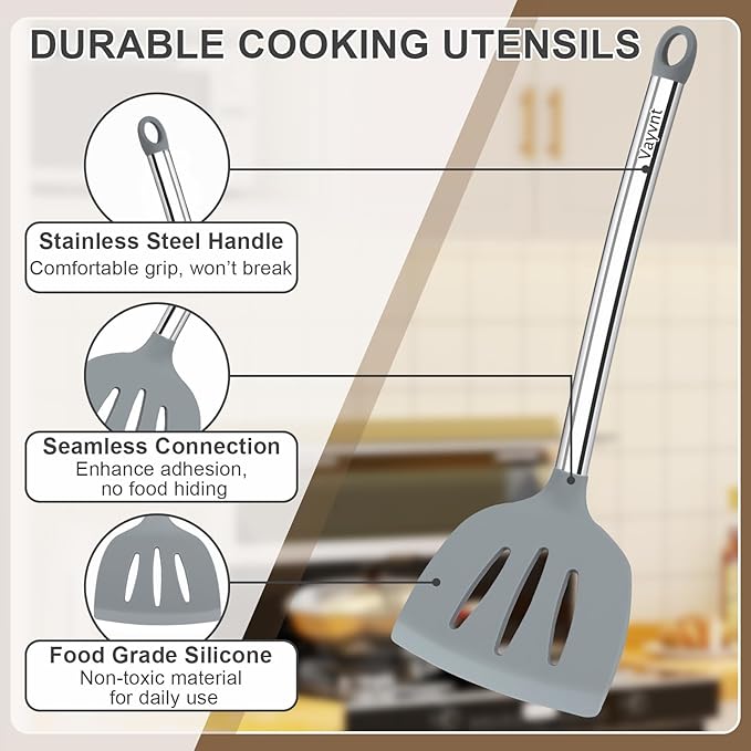 8 PCS Cooking Utensils Set, Vayvnt Silicone Kitchen Spatula Set - Image 3