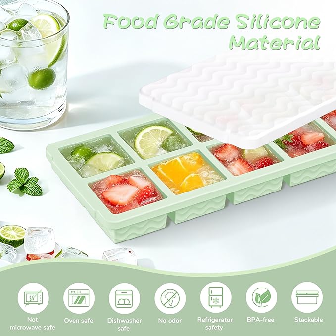 Doasuwish Ice Cube Trays with Lid, 3 Pack 10 Cubes 2 Tbsp. Silicone Ice Cube - Image 2