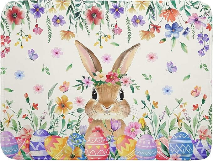 Giwawa Easter Rabbit Dish Drying Mat Spring Flower Dish Drainer Rack Mats 18x24 by Giwawa