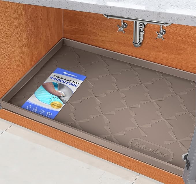 SIKADEER 28" x 22" Under Sink Mat Waterproof, Silicone Mat Kitchen Drawer Shelf by SIKADEER