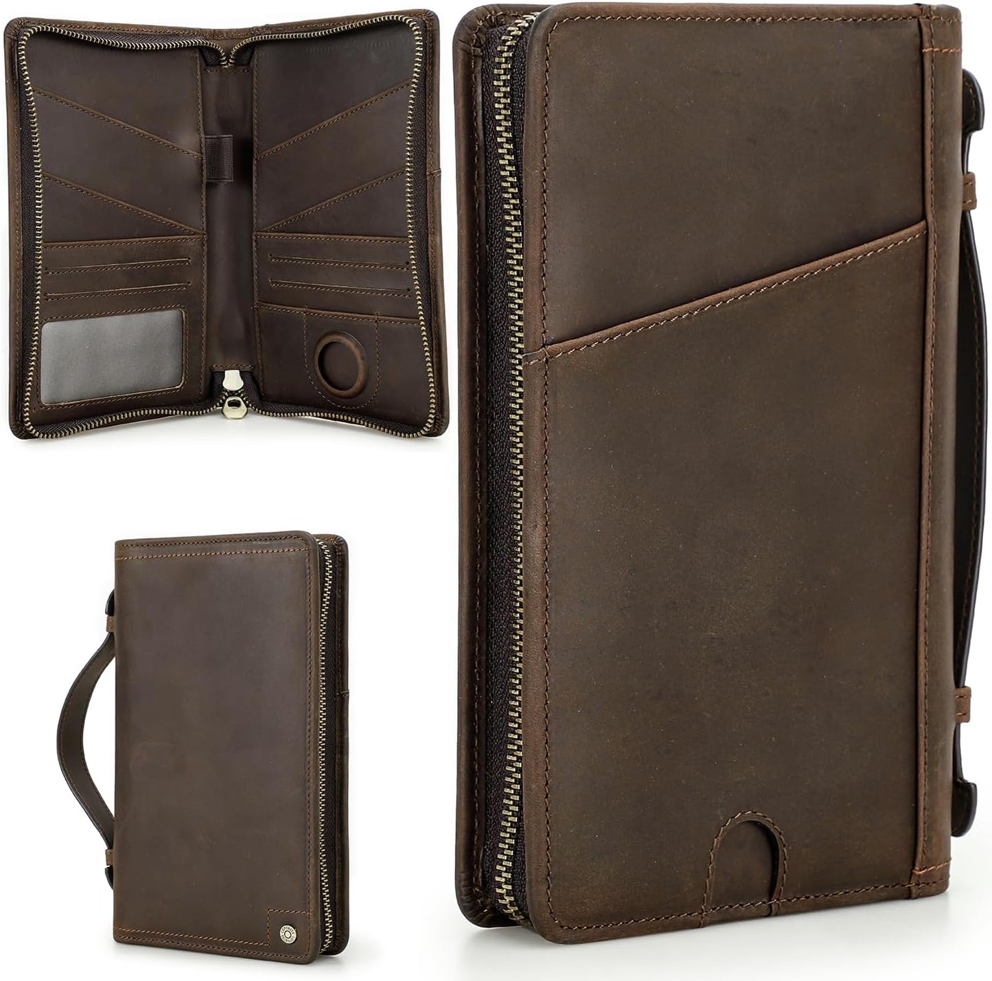 Top Grain Leather Travel Passport Wallet Holder Case for Man & Woman, Handmade for 4 Passports & Multi Cards, RFID Blocking Large Capacity for Cards/Passports/Tickets/AirTag, Matte Coffee