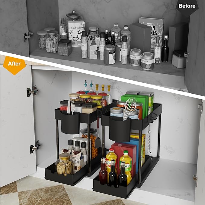2 Pack Under Sink Organizers and Storage, 2-Tier Sliding Cabinet Organizer - Image 5