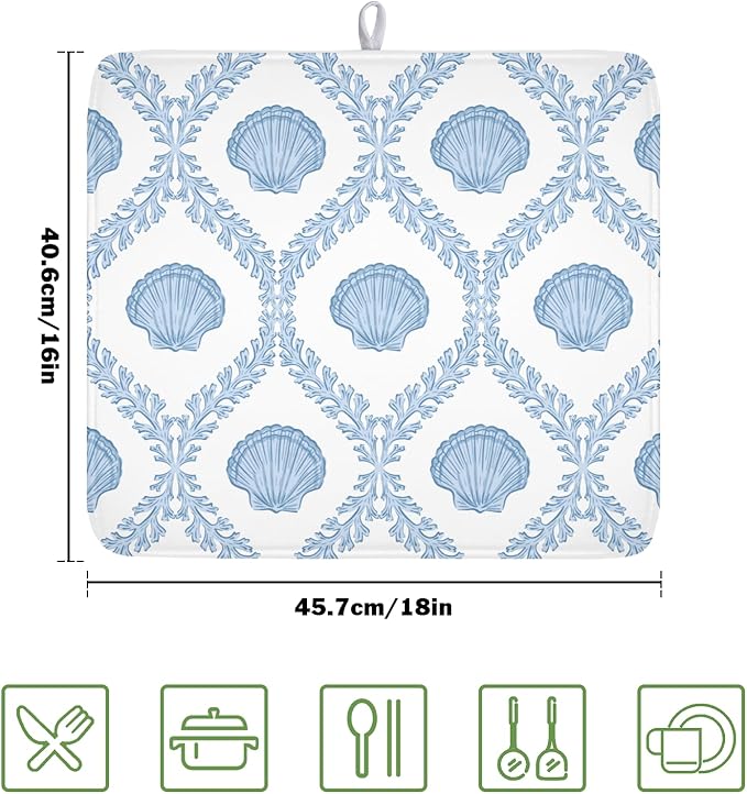 Summer Sea Shell Drying Mat 18x16 Inch, Light Blue Drying Mat - Image 2