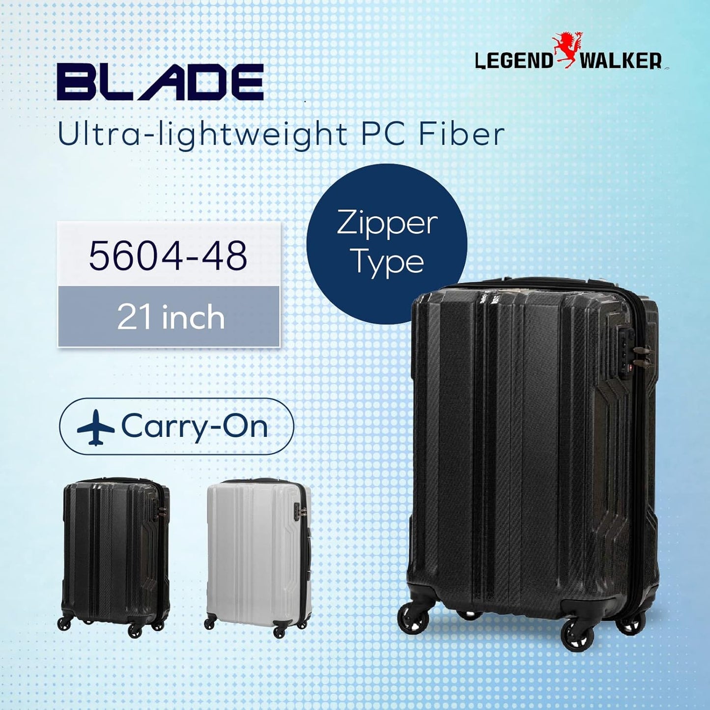 LEGEND WALKER BLADE-Ultralight PC Fiber Luggage, 21-inch, BlackCarbon, 5604-48-BKCB