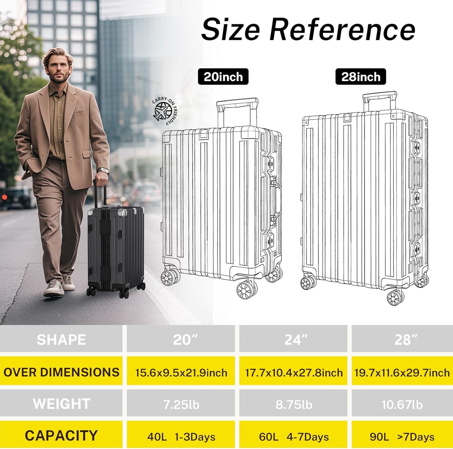 Krute Luggage 24 Inch Aluminum Frame Zipperless Suitcase with Spinner Wheels Checked Luggage PC+ABS Lightweight Hardshell