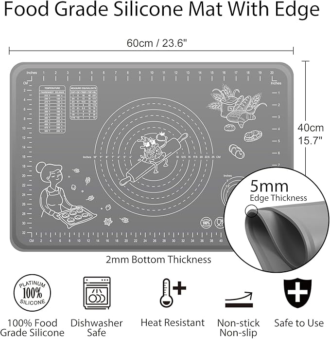 Silicone Baking Mat 24" x 16" Extra Thick Non-stick Pastry Mat - Image 3