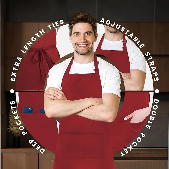 Adjustable Bib Apron 100% Polyester Kitchen Aprons Waterdrop Resistant Aprons - Image 4