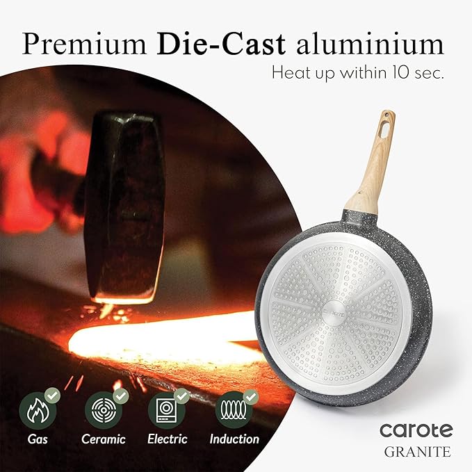 CAROTE Non Stick Frying Pan Skillet Set, Omelet Pan, Healthy Non Toxic Granite - Image 7