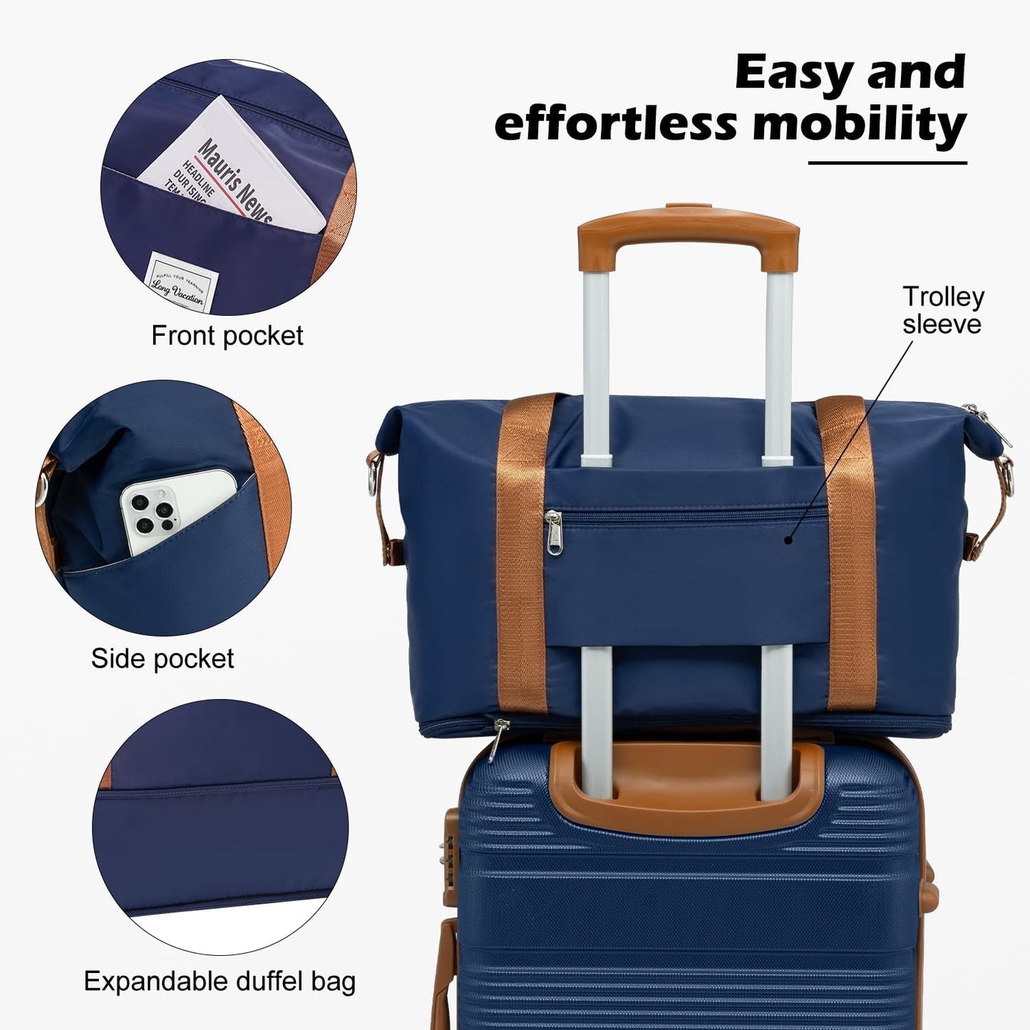 LONG VACATION 3 Piece Carry On Luggage 20 Inch Suitcase with Spinner Wheels, ABS+PC Hardshell Suitcase set with TSA Lock & YKK Zipper