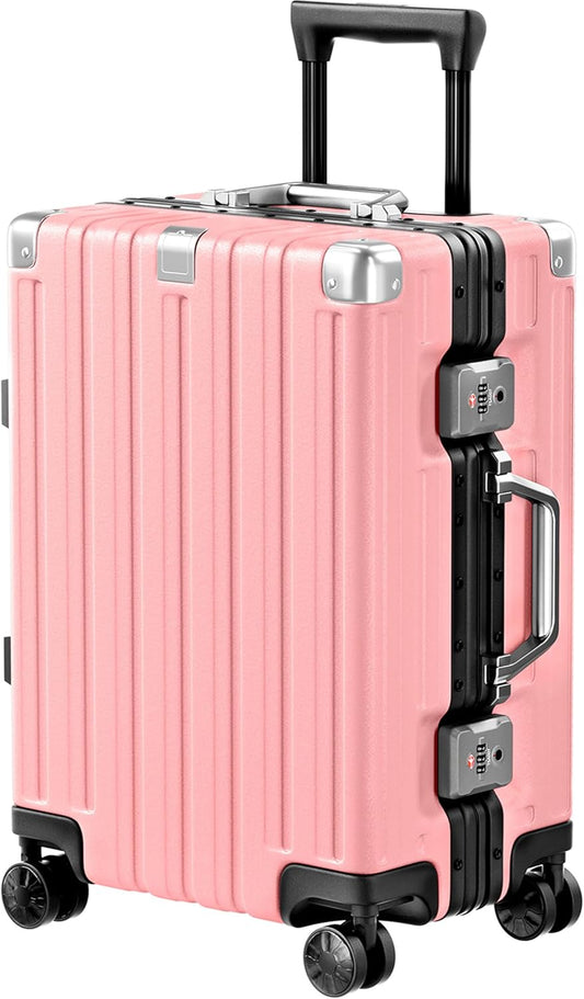 Krute Carry On Luggage 20 inch Aluminum Frame Suitcase with Spinner Wheels No Zipper Hardshell PC+ABS Luggages TSA Lock Zipperless Suitcases