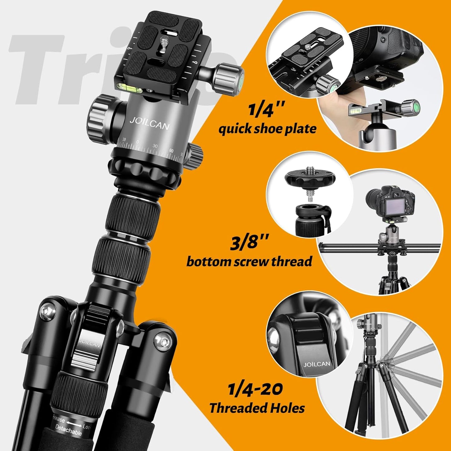 JOILCAN Tripod for Camera, 81" Aluminum Camera Tripod Monopod, Heavy Duty Travel Tripods for Spotting Scope Binoculars Laser Level, Payload 35Lb