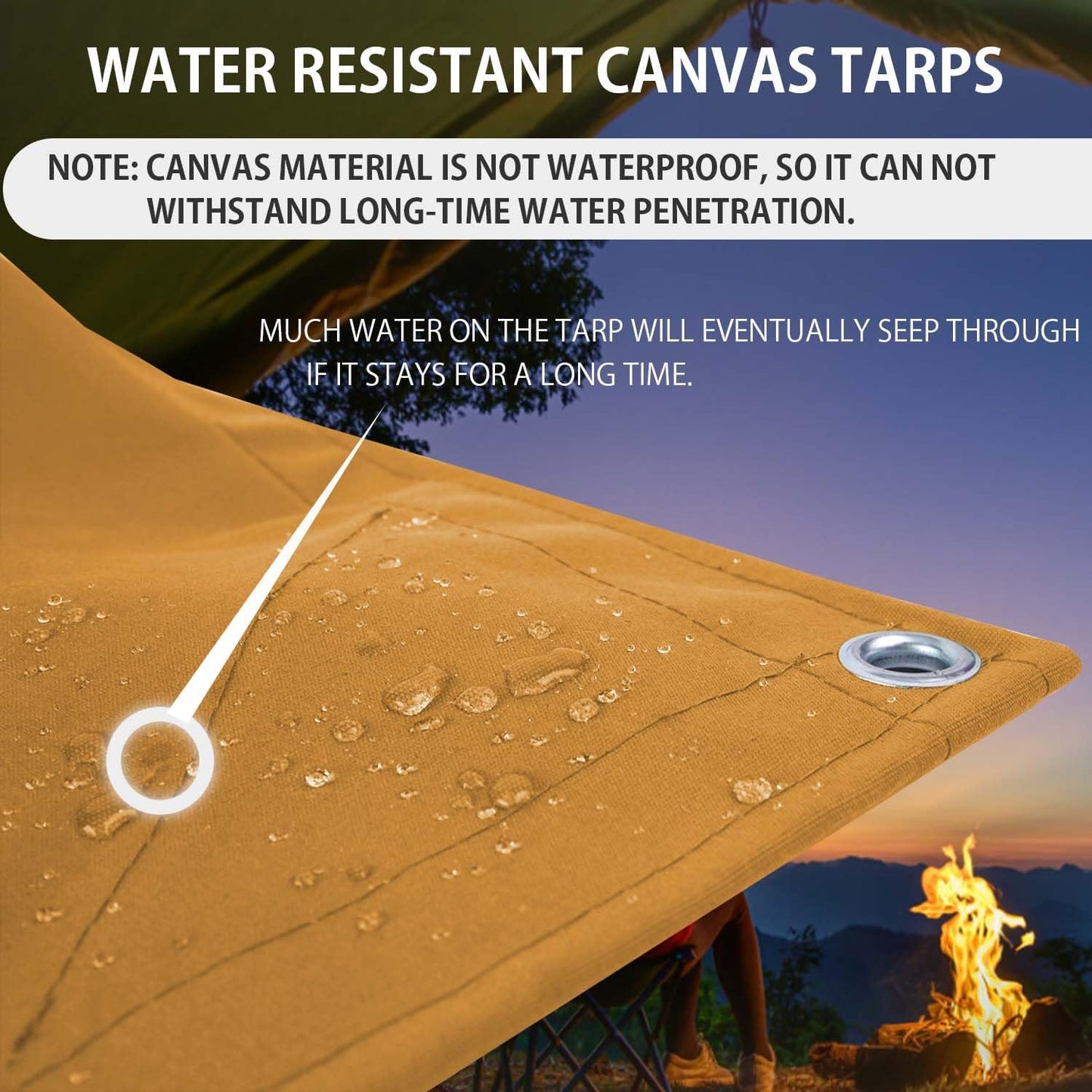 FoundGo 20x24ft Canvas Tarp 22 Mil Tarps 14 oz Canvas Tarpaulin Heavy Duty Cloth Water/UV Resistant Cover with Rustproof Grommets & Ropes for Cars,Roofs,Boats,Camps,Sunshades，Moisture Barrier -Tan