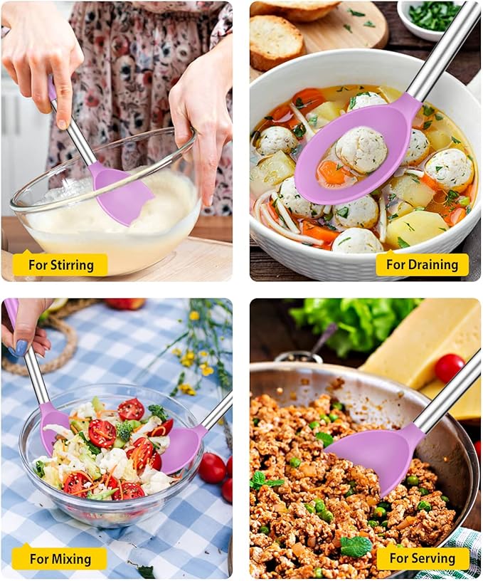 Pack of 2 Large Silicone Cooking Spoons, Non Stick Solid Basting Spoon - Image 3