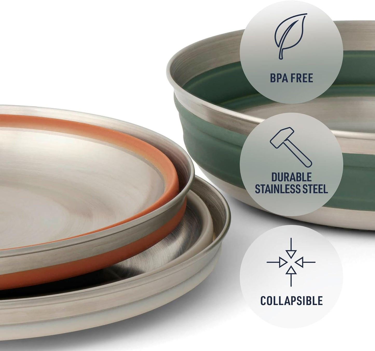 Sea to Summit Detour Stainless Steel Collapsible Bowl, Large (31 fl oz), Laurel Wreath Green