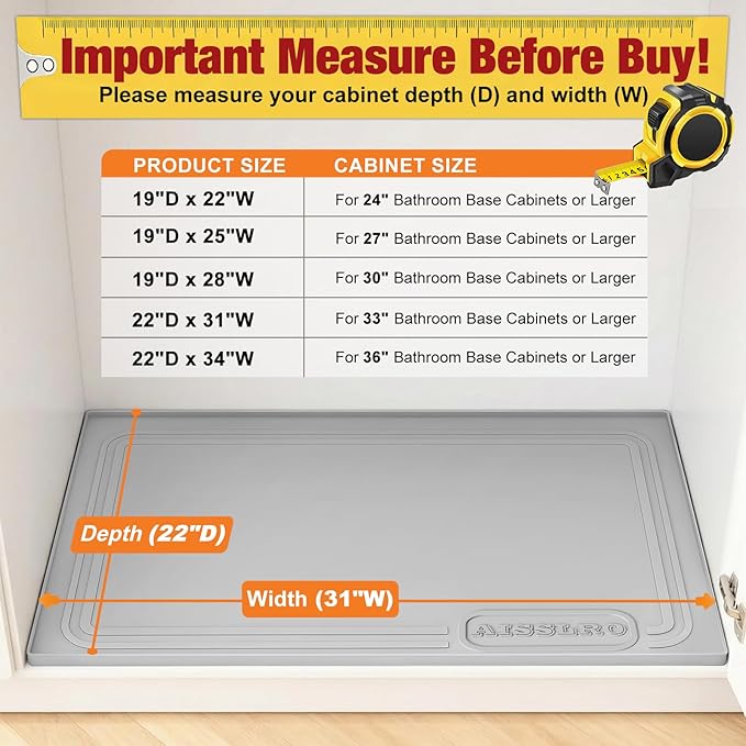Aisslro Under Sink Mat 31" X 22", Waterproof Silicone Under Sink Mats - Image 2