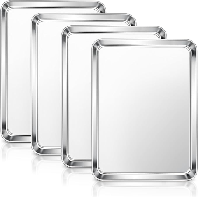 E-far Stainless Steel Baking Sheets Set of 4, 12.4” x9.7” Baking Cookie Sheets by E-far