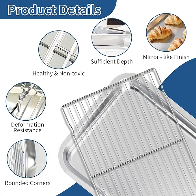 Baking Sheet with Rack Set of 4, Non Toxic & Dishwasher Safe & Easy Clean - Image 4