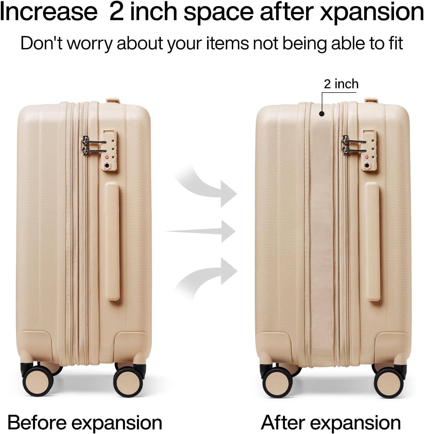 Hanke 20 Inch Expandable Carry on Luggage 22x14x9 Airline Approved Lightweight PC Hard Shell Suitcases with Wheels Travel Luggage Rolling Suitcase Travel Luggage Bag for Weekender(Cuba Sand Pink)