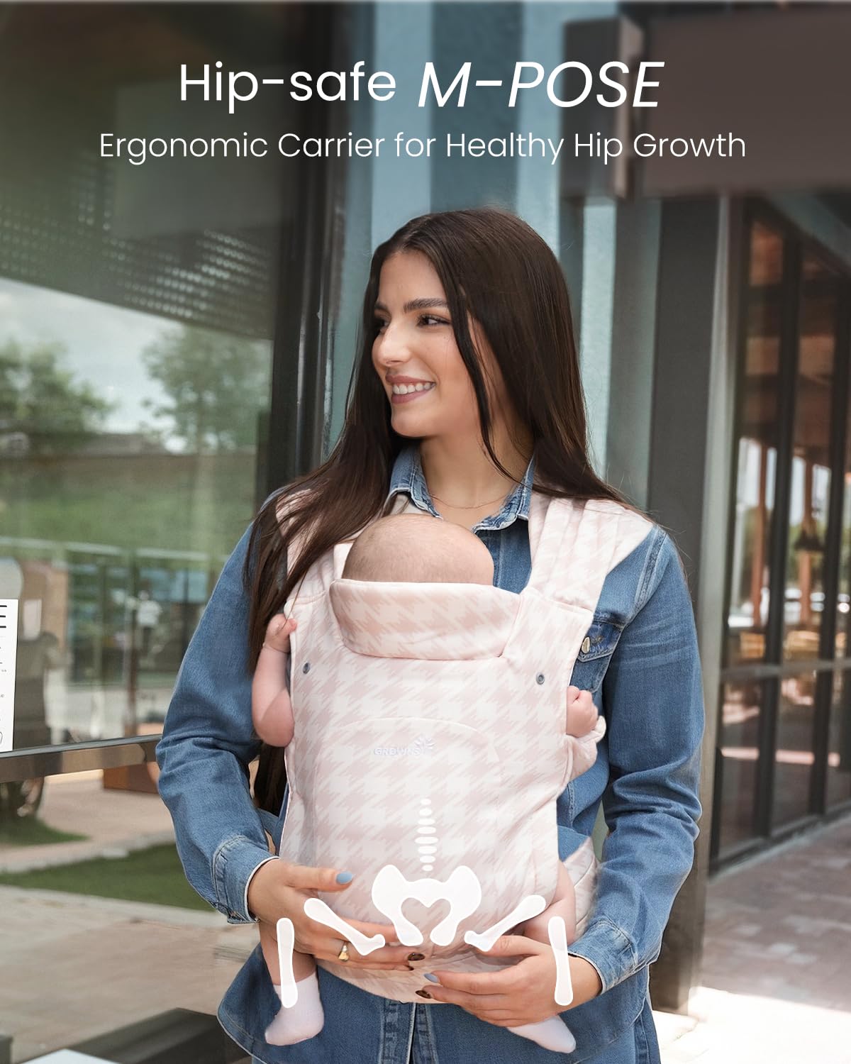GROWNSY Baby Carrier Newborn to Toddler, Cozy Baby Wraps Carrier, Ergonomic Baby Carrier with Head Support, Tweed Pink